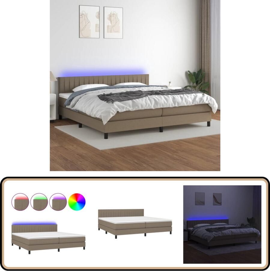 VidaXL Boxspring met LED Taupe 200x200 cm Boxspring Bed Led Bed Pocketed Spring Mattress Adjustable Headboard Taupe Bed Bedroom Furniture