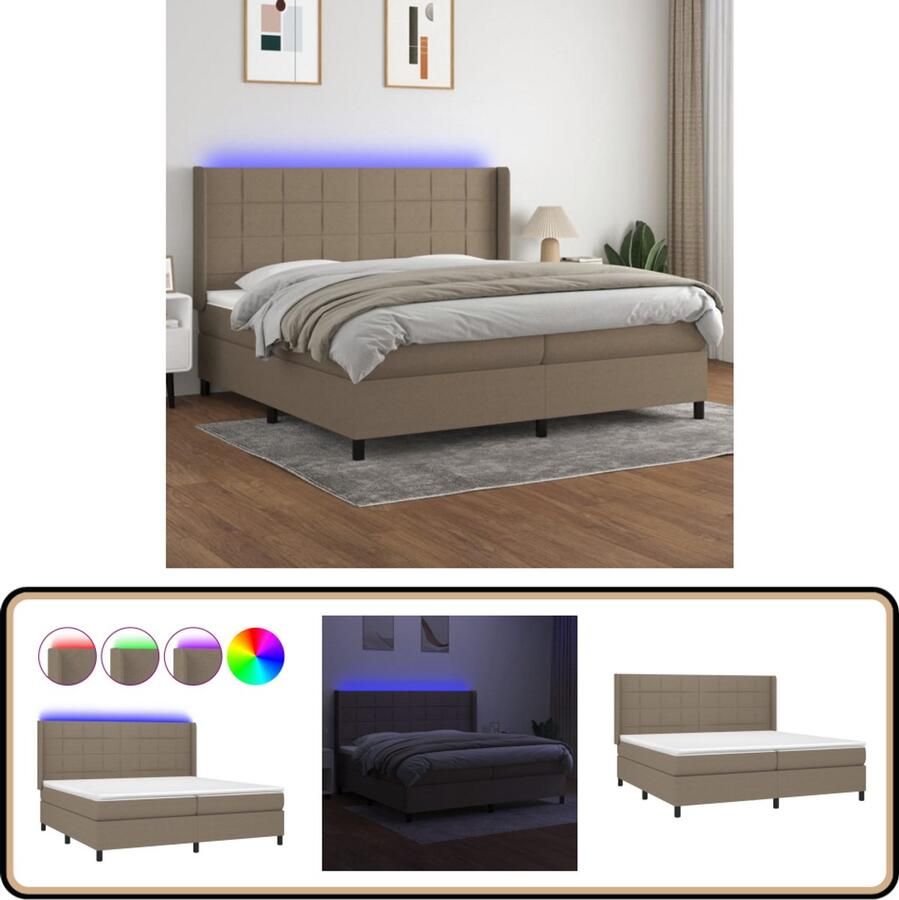 VidaXL Boxspring met LED Taupe 200x200 cm Boxspring Led Bed Slaapcomfort Pocketed Spring Mattress Taupecolor