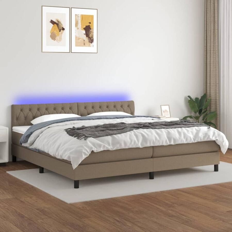 VidaXL Boxspring met LED Taupe 200x200 cm Boxspring Led Lamp Slaapcomfort Pocketed Veren Taupe Tweepersoonsbed - Foto 2