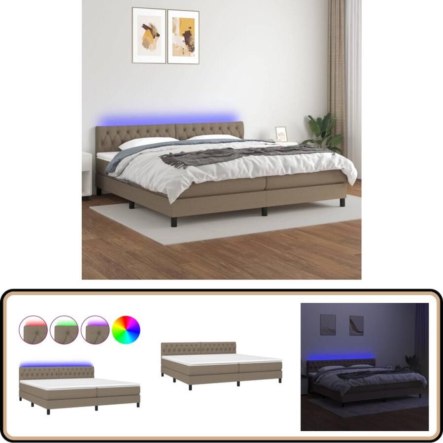 VidaXL Boxspring met LED Taupe 200x200 cm Boxspring Led Lamp Slaapcomfort Pocketed Veren Taupe Tweepersoonsbed