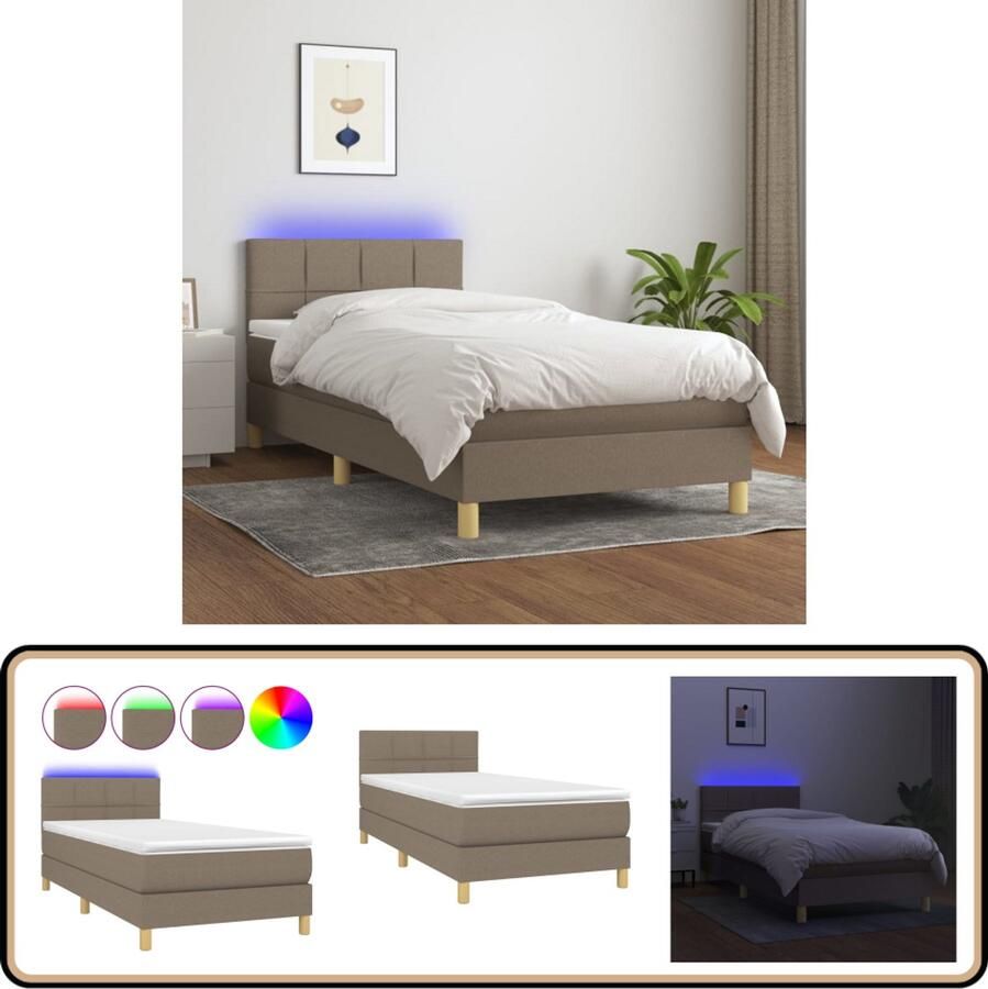 VidaXL Boxspring met matras en LED Taupe 90x200 cm Boxspring Bed Led Bed Pocketveer Matras Taupe Bed Slaapcomfort Hoofdbord Usb Aansluiting Bedroom Furniture