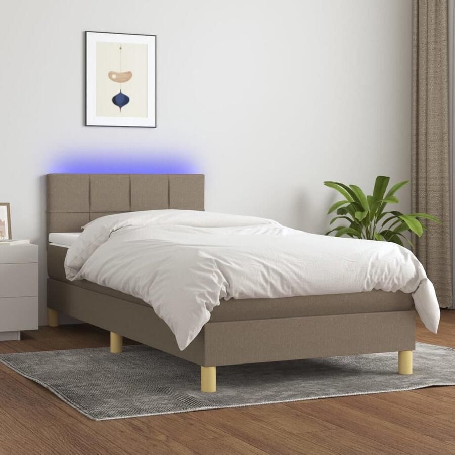 VidaXL Boxspring met matras en LED Taupe 90x200 cm Boxspring Bed Led Bed Pocketveer Matras Taupe Bed Slaapcomfort Hoofdbord Usb Aansluiting Bedroom Furniture - Foto 3