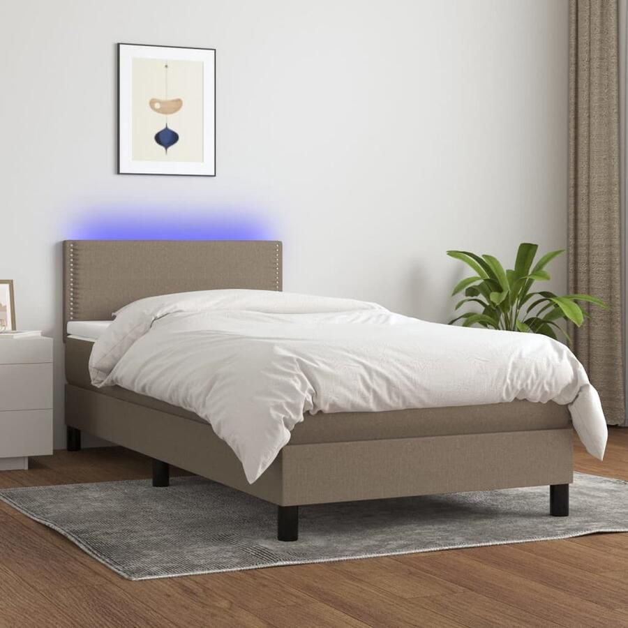 VidaXL Boxspring met LED Taupe Inclusief Matras Boxspring Led Bed Slaapcomfort Pocketed Spring Mattress Adjustable Headboard Taupecolor - Foto 4