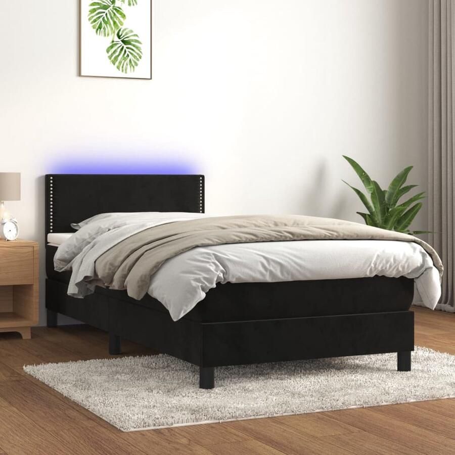 VidaXL Boxspring met matras en LED Fluweel Zwart Boxspring Led Boxspring Velvet Boxspring Zwarte Boxspring Tweepersoons Boxspring Hoofdbord Pocketed Spring Mattress - Foto 2