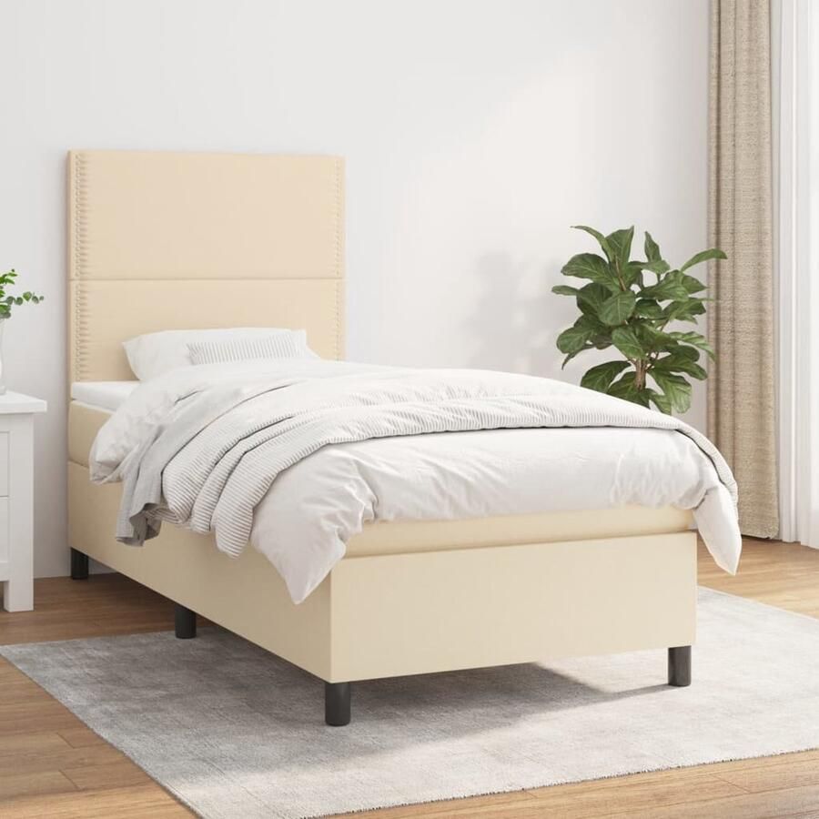 VidaXL Boxspring Crèmekleurig 80x200 cm Inclusief Matras Boxspringbed Creme Kleur Pocketveer Matras Boxspring Frame Tweepersoons Bed Stapelbare Bedden Hoofdbord Luxe Bed - Foto 2