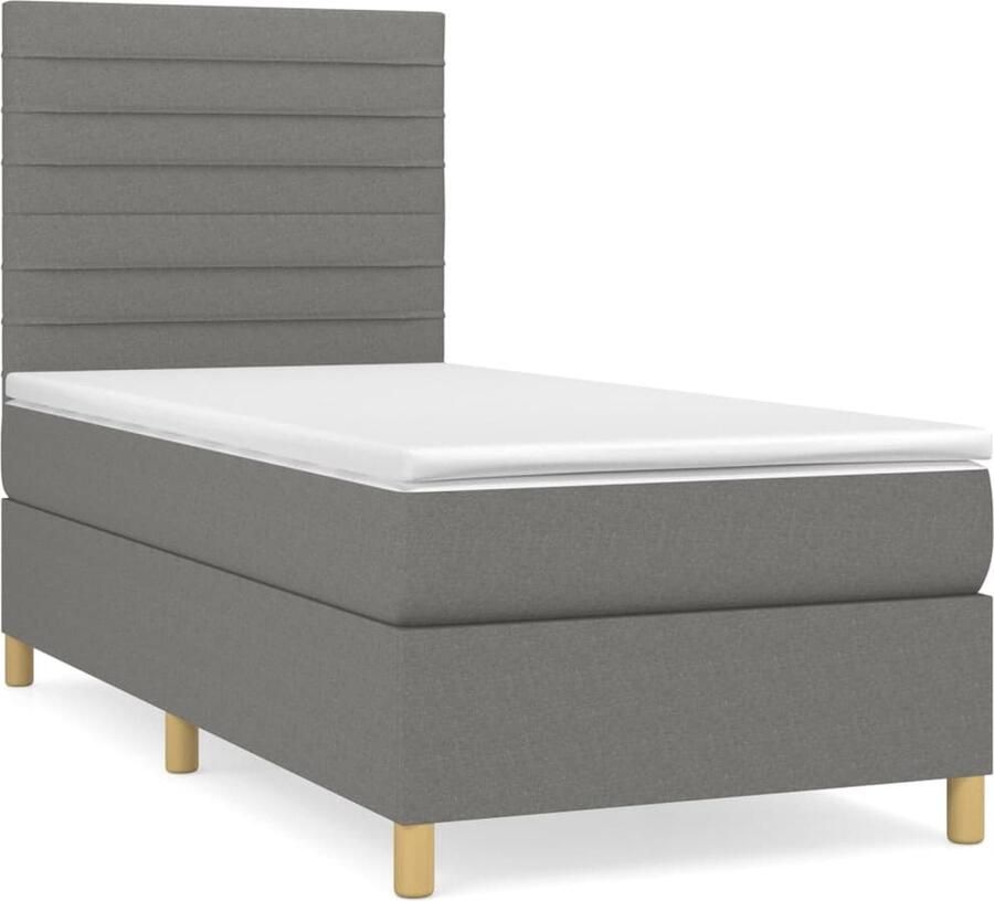 VidaXL Boxspring Donkergrijs 90x190 cm Inclusief Matras Boxspringbed Boxspring Bed Hoofdbord Pocketvering Matras Middenhard Grijs - Foto 3