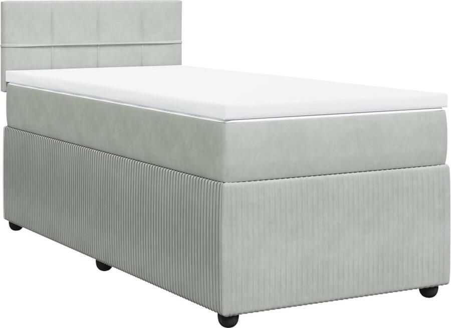 VidaXL Boxspring met matras 100x200 cm lichtgrijs Boxspring Tweepersoonsbed Fluwelen Bed Licht Grijs Bed Boxspring Met Matras - Foto 2