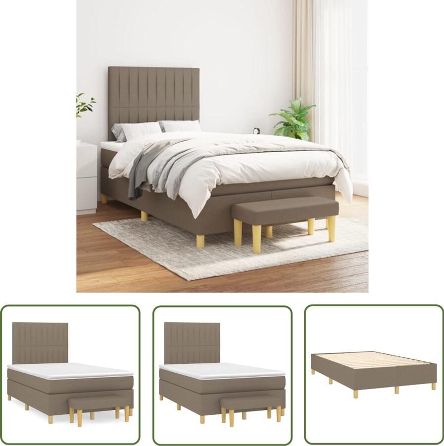VidaXL Boxspring met matras 120x200 cm Taupe Boxspringbed Boxspring Tweepersoonsbed Slaapcomfort Taupecouleur Designbed Bedroom Furniture
