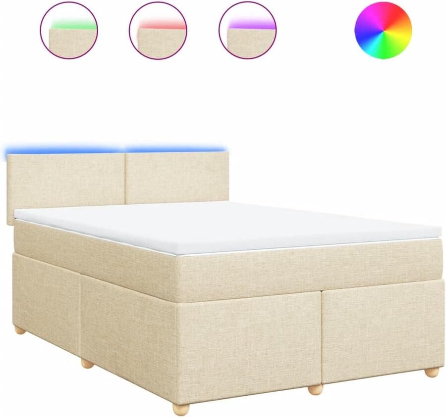 VidaXL Boxspring Stof crème 140x200 cm Inclusief Matras