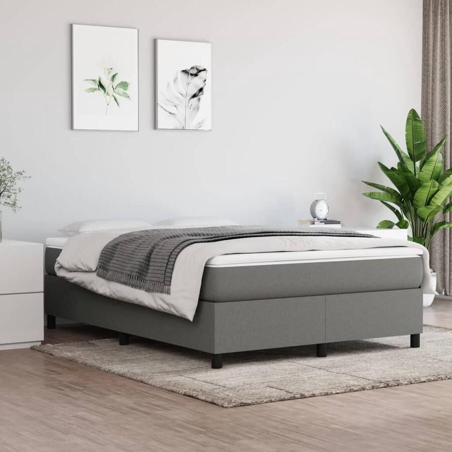 VidaXL Bedframe Stof 140x200 cm Donkergrijs Boxspring Frame Tweepersoons Bed Donkere Kleuren Grijs Bedframe Stof Bedframe Houten Bedframe Bed Frame - Foto 2