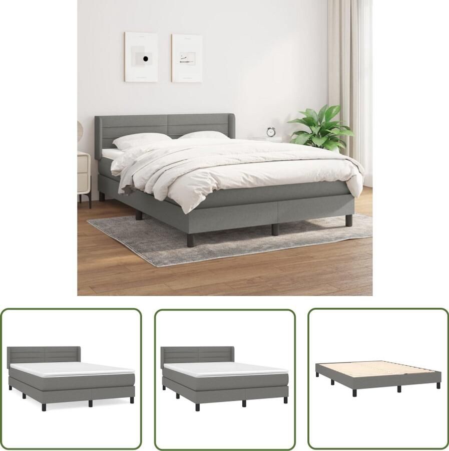 VidaXL Boxspring Stof Donkergrijs 140x200 cm Boxspringbed Donkere Kleuren Tweepersoonsbed Pocketed Spring Mattress Medium Firm Boxspring Frame Bedroom Furniture Online Shopping - Foto 3