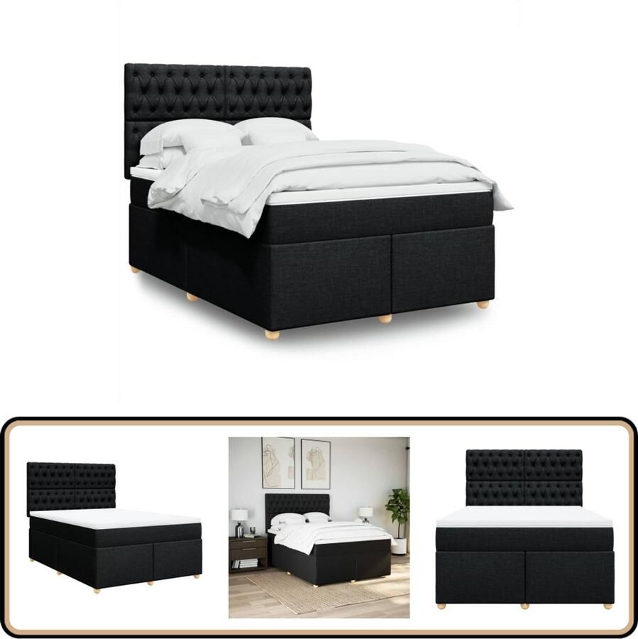 VidaXL Boxspring met matras 140x200 cm zwart Boxspring Tweepersoonsbed Boxspring Bed Zwarte Boxspring Comfortabele Boxspring