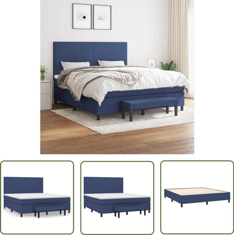 VidaXL Boxspring met matras 160x200 cm Blauw Boxspringbed Boxspring Tweepersoonsbed Slaapcomfort Matras Pocketed Veren Middenhard Blauwwaren