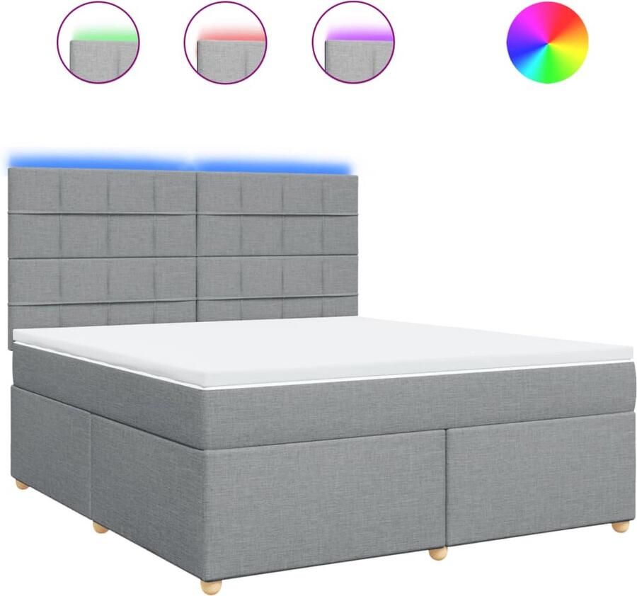 VidaXL Boxspring met matras 180x200 cm lichtgrijs Boxspring Boxspringbed Slaapcomfort Led Verlichting Licht Grijs Bedroom Furniture Tweepersoonsbed Matras Topmatras Moderne Meubels Levensstijl Home Decor - Foto 2