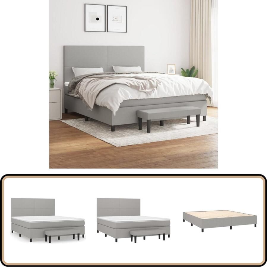 VidaXL Boxspring met Matras 180x200 cm Lichtgrijs Boxspringbed Premium Boxspring Grijs Boxspring 180x200 Pocketed Spring Mattress Adjustable Headboard Bedroom Furniture