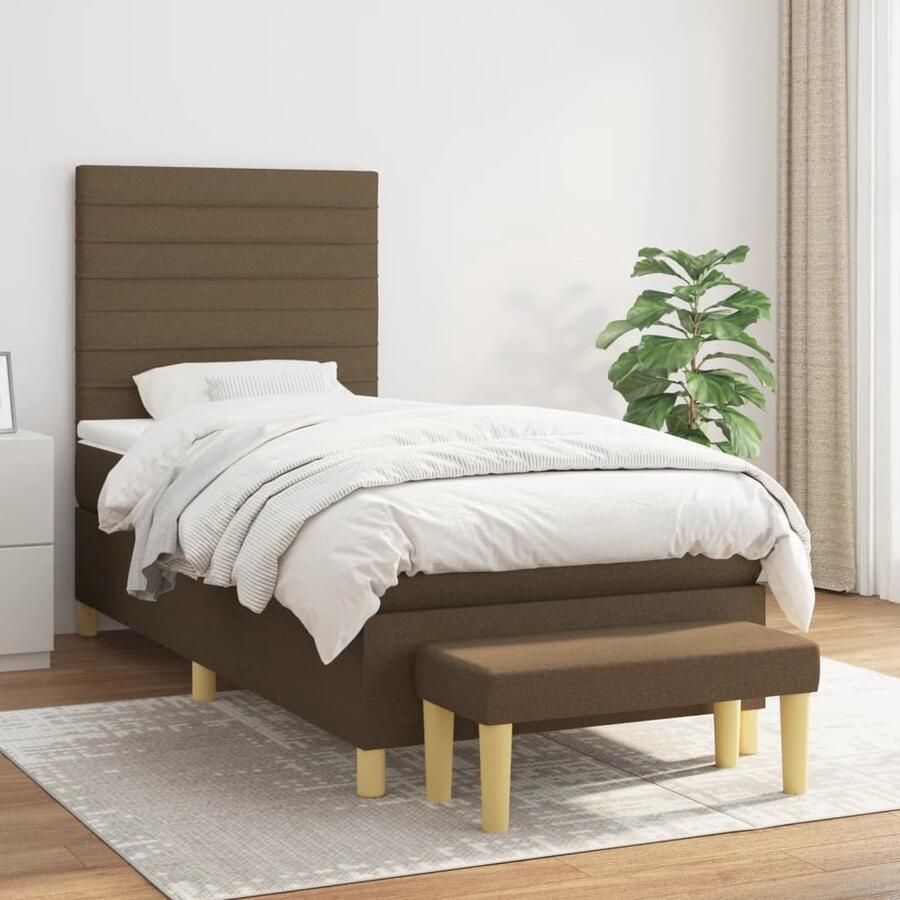 VidaXL Boxspring met matras 80x200 cm Donkerbruin Boxspringbed Boxsprings Tweepersoonsbed Donkere Meubels Houten Bed Pocketed Spring Mattress Medium Firm Mattress Adjustable Headboard - Foto 2