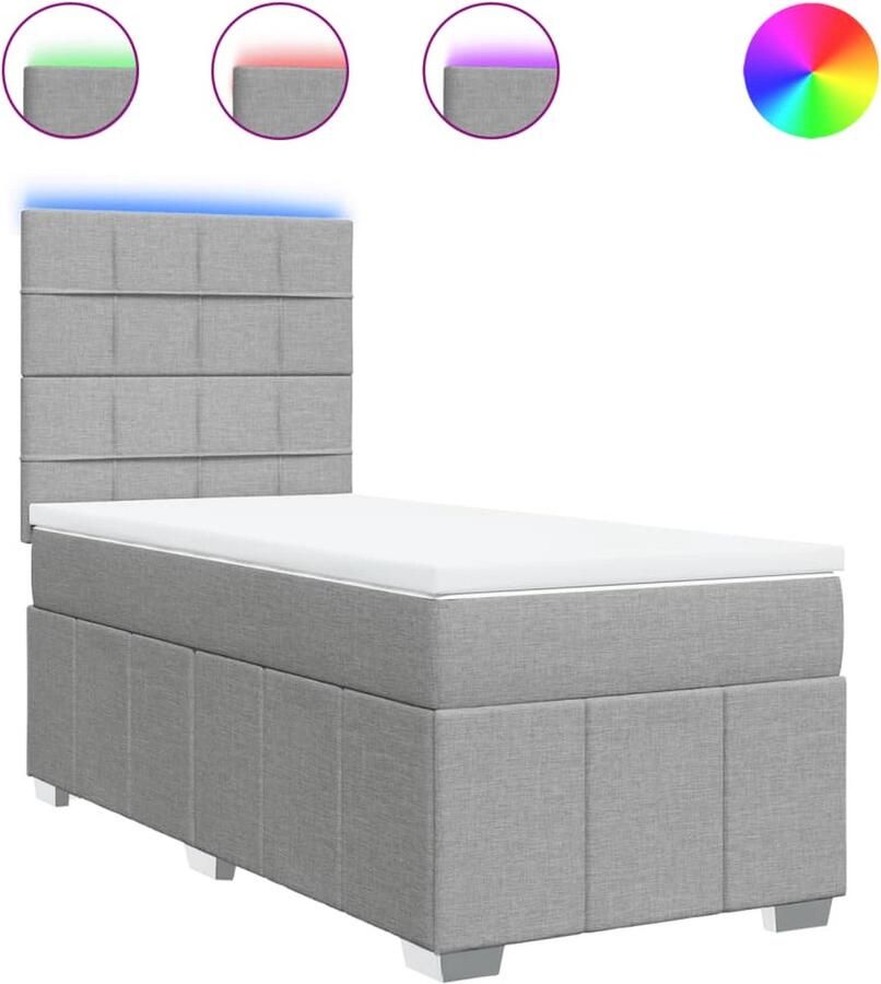 VidaXL Boxspring met Matras 80x200 cm Lichtgrijs Boxspring Bed Frame Tweepersoonsbed Slaapcomfort Led Verlichting Matras Topmatras Modern Design Licht Grijs Bedroom Furniture - Foto 2