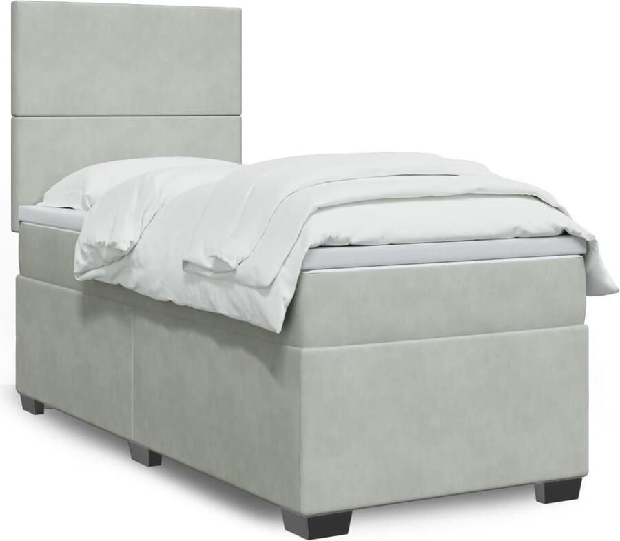 VidaXL Boxspring met Matras 80x200 cm Lichtgrijs Boxspring Tweepersoonsbed Grijs Velvet Matras Topper Stapelbed - Foto 3