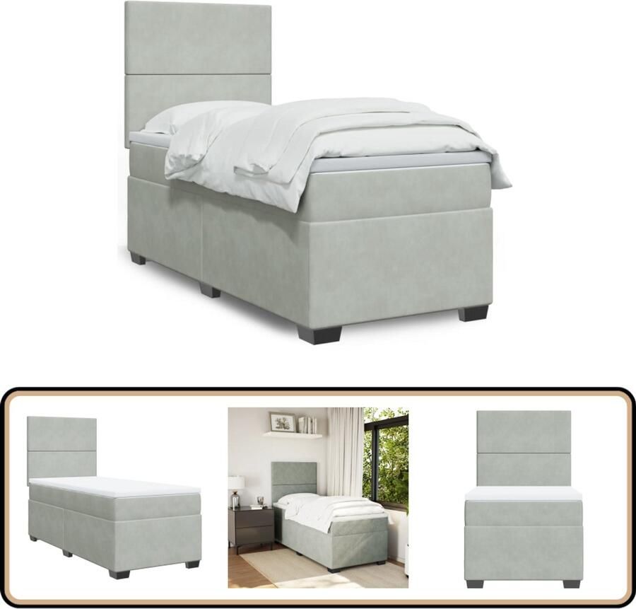 VidaXL Boxspring met Matras 80x200 cm Lichtgrijs Boxspring Tweepersoonsbed Grijs Velvet Matras Topper Stapelbed - Foto 2