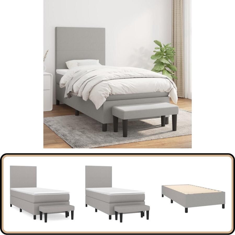 VidaXL Boxspring met matras Stof Lichtgrijs 100x200 cm Boxspringbed Boxspring Tweepersoonsbed Bed Frame Grijs Bed