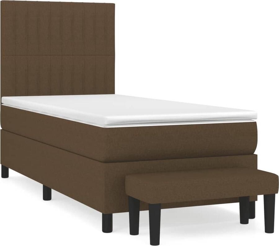 VidaXL Boxspring met matras 90x190 cm Donkerbruin Boxspringbed Boxspring Donkere Bruine Meubels Tweepersoonsbed Hoofdbord - Foto 2