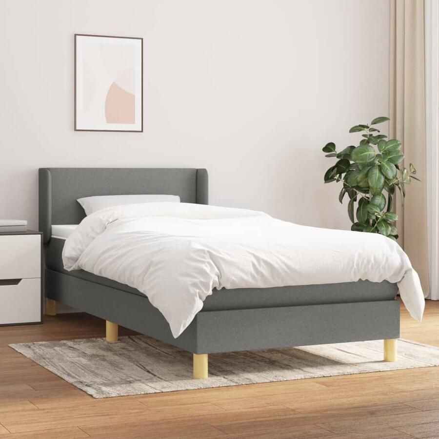 VidaXL Boxspring Donkergrijs 90x200 cm Boxspringbed Pocketvering Donker Grijs Slaapcomfort Hoofdbord Verstellen Duurzaam Stof - Foto 2