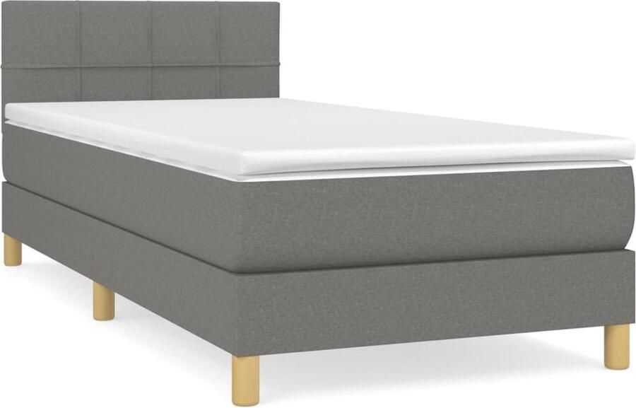 VidaXL Boxspring met matras Donkergrijs 80x200 cm Boxspringbed Donkere Kleuren Tweepersoonsbed Pocketveer Matras Middenhard Matras Hoofdbord Met Instelling - Foto 2