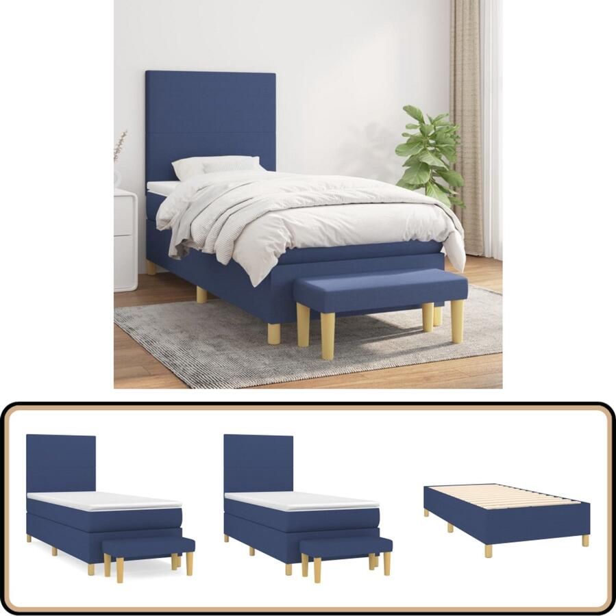 VidaXL Boxspring met matras Blauw 100x200 cm Boxspringbed Slaapkamer Meubilair Tweepersoons Bed Blauwe Bed Pocketveer Matras Bed Frame Hoofdbord Loungebank