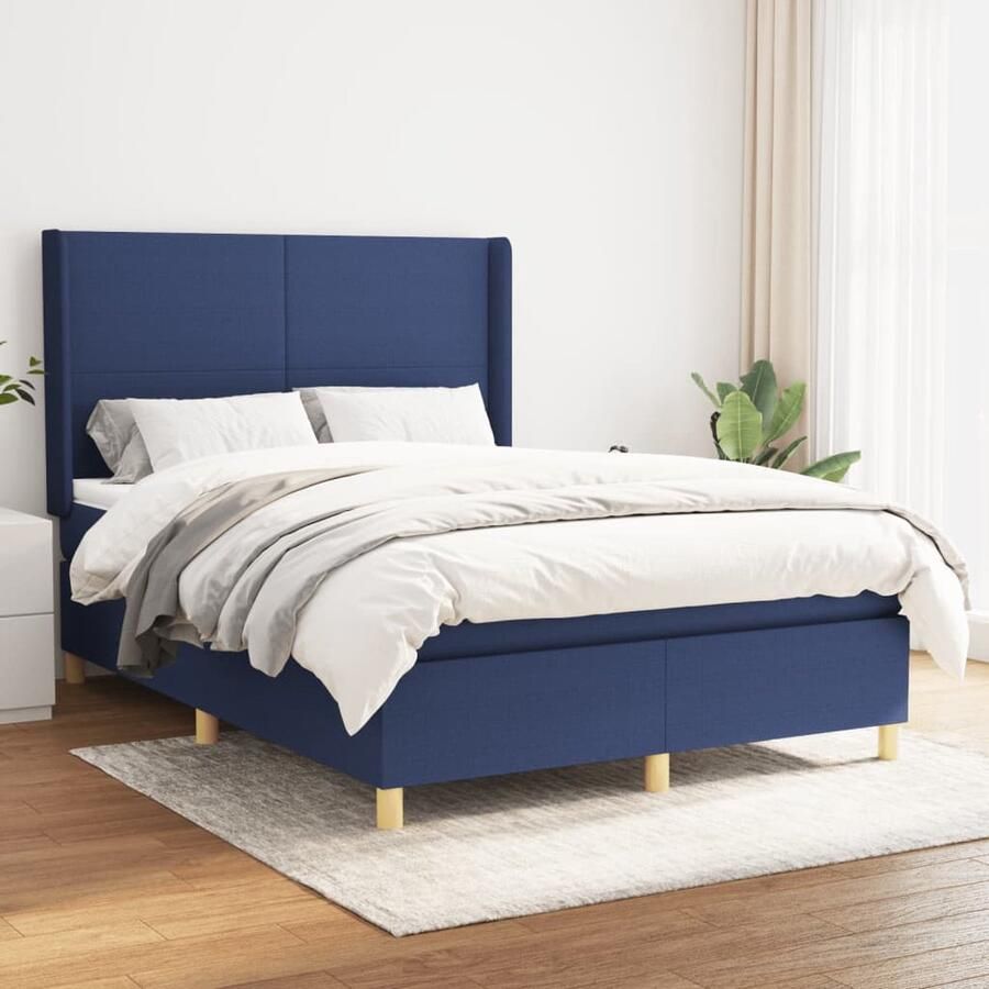 VidaXL Boxspring Met Matras Blauw 140x190 cm Boxspringbed Pocketvering Middelhard Blauwe Boxspring Slaapkamer Meubels Tweepersoons Bed Boxspring Frame - Foto 2