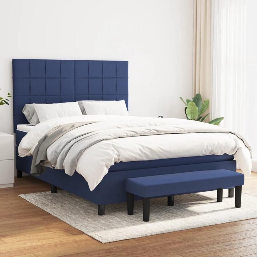 VidaXL Boxspring met matras Blauw 140x200 cm Boxspring Bed Boxspring Slaapkamer Meubels Tweepersoons Bed Blauwe Bed Hard Matras Zachte Topper Pocketed Spring Mattress - Foto 2