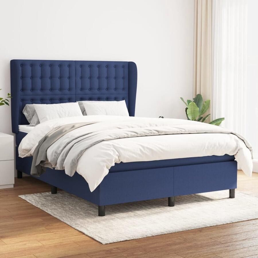 VidaXL Boxspring Blauw 140x190 cm Inclusief Matras Boxspringbed Boxspring Tweepersoonsbed Slaapcomfort Matras Pocketing Veren Lederlook Modern Design Bedroom Furniture - Foto 2