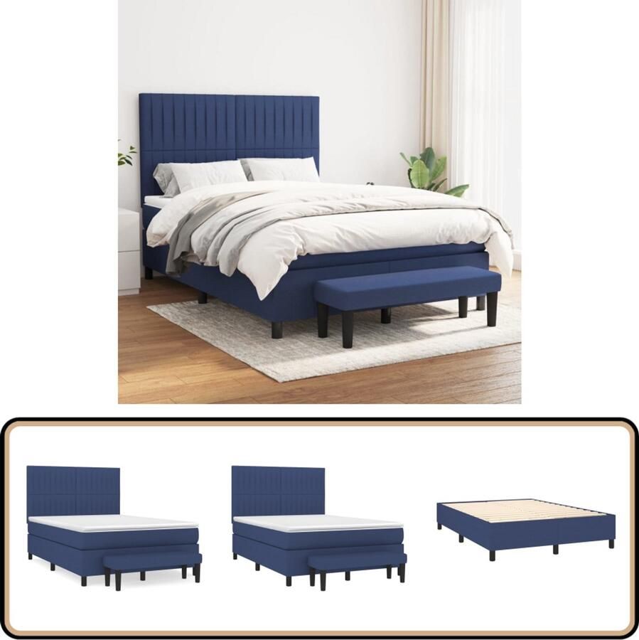 VidaXL Boxspring met matras Blauw 140x200 cm Boxspringbed Boxspring Slaapkamerinrichting Bed Met Hoofdbord Verstelbare Hoofdbord