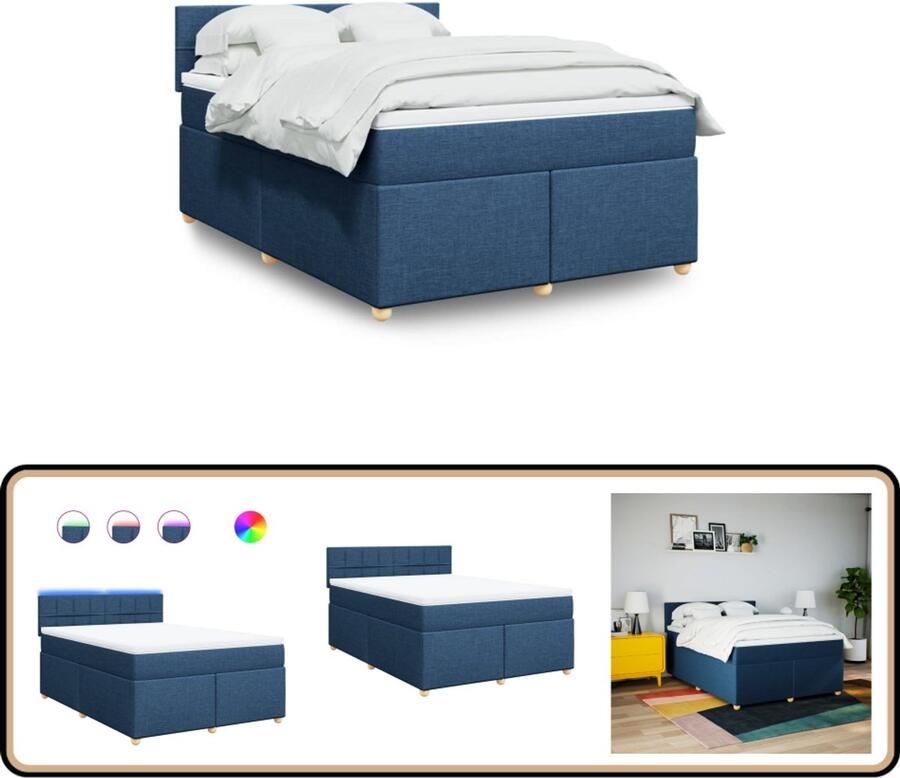 VidaXL Boxspring met matras Blauw 160x200 cm Boxspring Boxspringbed Tweepersoonsbed Slaapkamerinrichting Matras