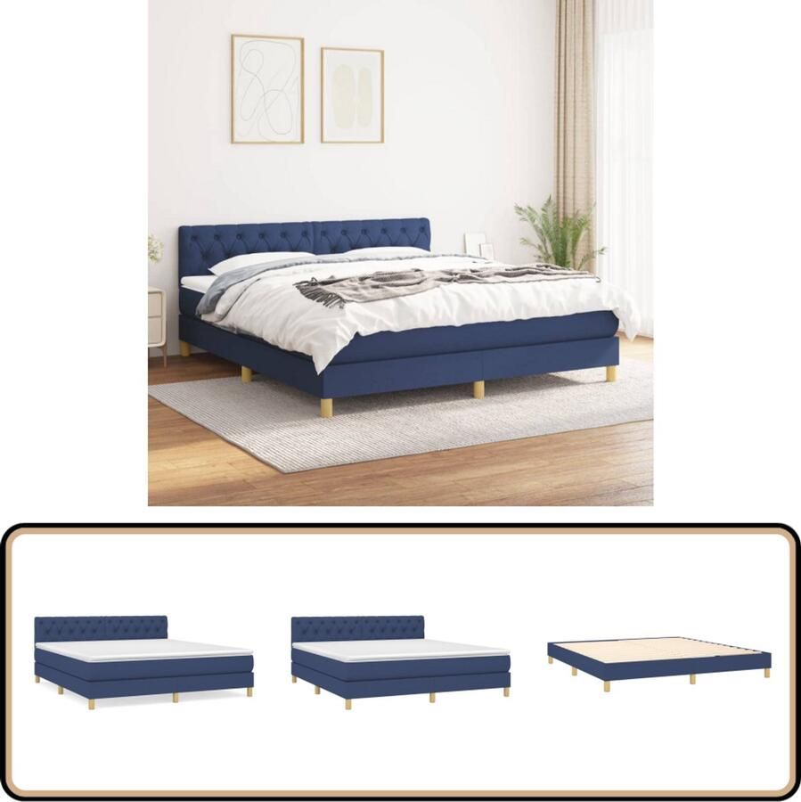 VidaXL Boxspring met matras Blauw 160x200 cm Boxspringbed Boxspring Slaapkamerinrichting Tweepersoonsbed Blauwe Bed