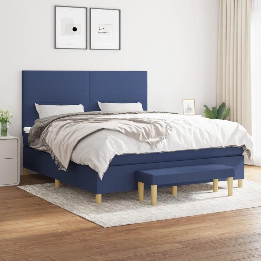 VidaXL Boxspring met matras Blauw 180x200 cm Boxspringbed Boxspring Slaapkamerinrichting Slaapcomfort Pocketing Matras Verstelbare Hoofdbord Blauwe Bedden - Foto 2