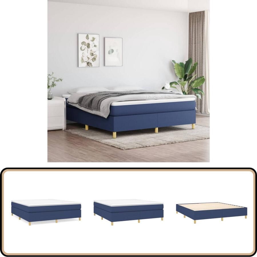 VidaXL Boxspring met matras Blauw 180x200 cm Boxspringbed Boxspring Slaapkamerinrichting Tweepersoonsbed Bed Met Pocketing Veren