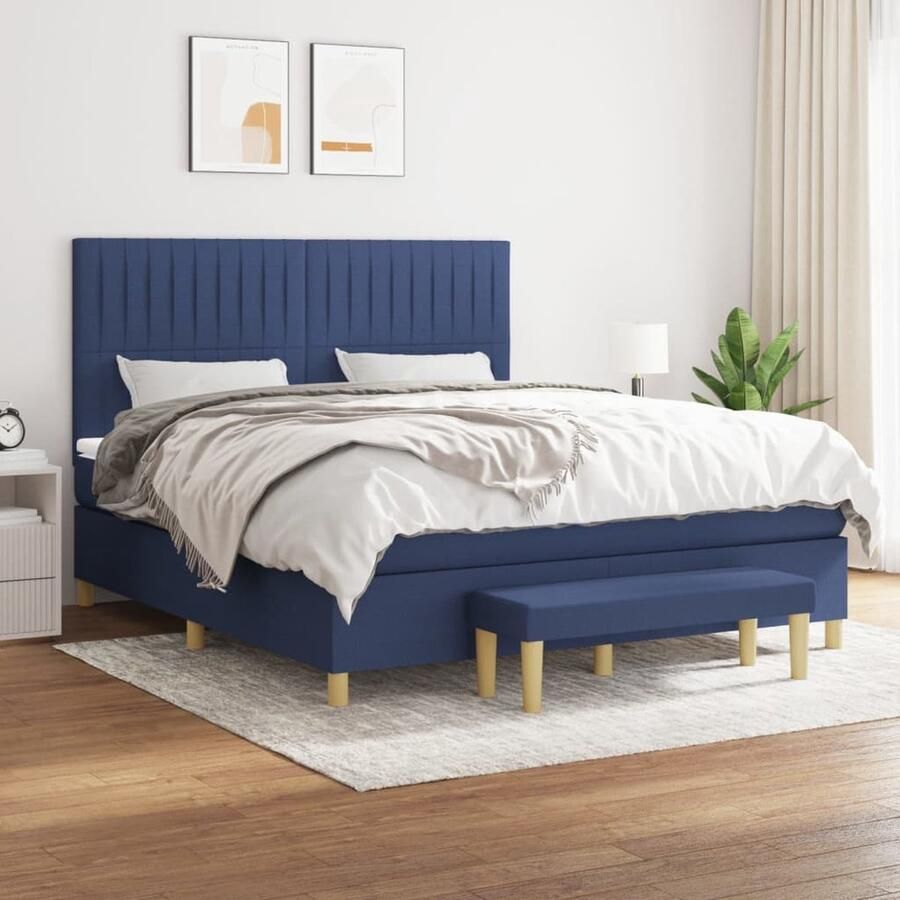 VidaXL Boxspring met matras Blauw 180x200 cm Boxspringbed Boxspring Tweepersoonsbed Bed Slaapkamerinrichting Blauwdruk Matras Topmatras Bank - Foto 2