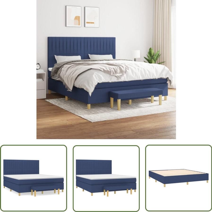 VidaXL Boxspring met matras Blauw 180x200 cm Boxspringbed Boxspring Tweepersoonsbed Bed Slaapkamerinrichting Blauwdruk Matras Topmatras Bank