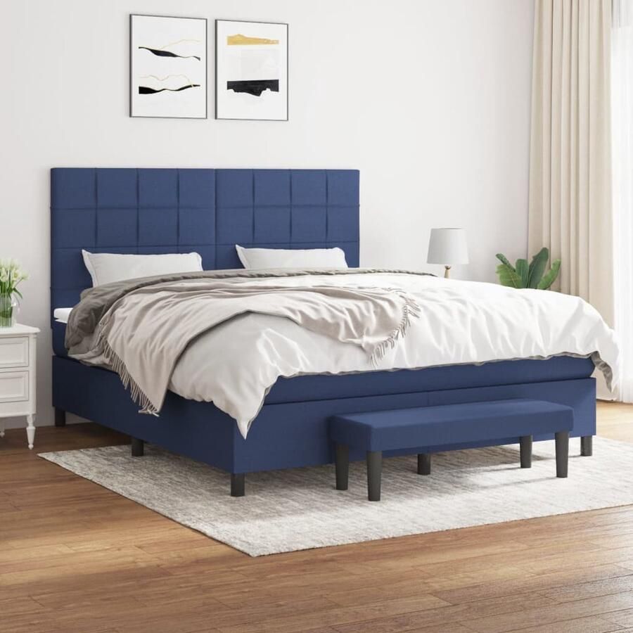 The Living Store Boxspring met matras stof blauw 180x200 cm Boxspringbed Boxspring Tweepersoonsbed Slaapcomfort Adjustable Headboard - Foto 2