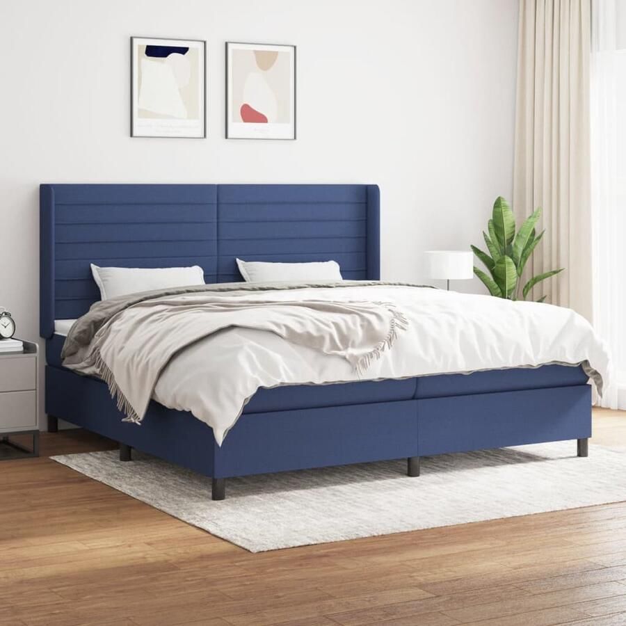 VidaXL Boxspring met matras Blauw 200x200 cm Boxspringbed Boxsprings Slaapkamer Meubilair Tweepersoons Bed Blauwe Bedden Comfortabel Bed Hoogwaardig Bed - Foto 2