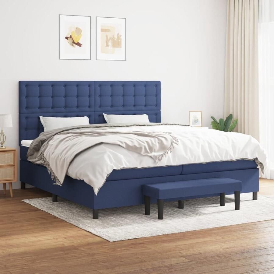 VidaXL Boxspring met matras Blauw 200x200 cm Boxspringbed Pocketvering Slaapcomfort Hoofdboard Multifunctionele Bank Blauwe Kleur - Foto 2
