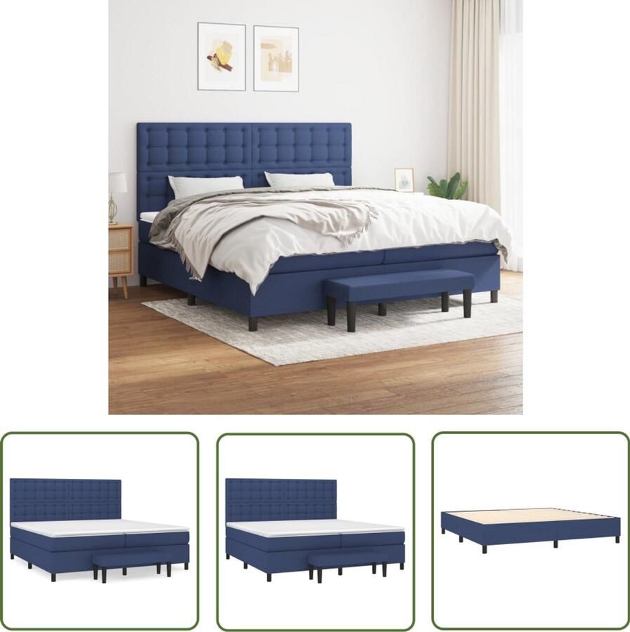 VidaXL Boxspring met matras Blauw 200x200 cm Boxspringbed Pocketvering Slaapcomfort Hoofdboard Multifunctionele Bank Blauwe Kleur