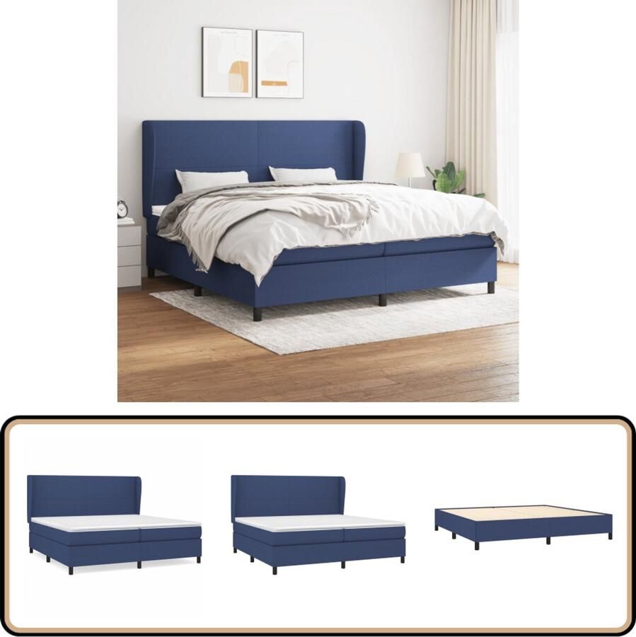 VidaXL Boxspring Met matras Blauw 200x200 cm Boxspringbed Slaapcomfort Pocketveermatras Hoofdboard Blauwe Kleur