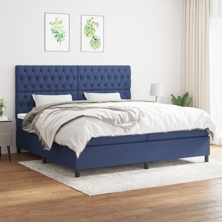 VidaXL Boxspring met Matras Blauw 200x200 cm Boxspringbed Slaapcomfort Pocketveermatras Medium Hard Blauwe Kleur Tweepersoonsbed - Foto 2
