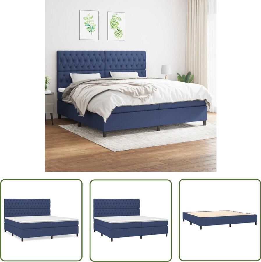 VidaXL Boxspring met Matras Blauw 200x200 cm Boxspringbed Slaapcomfort Pocketveermatras Medium Hard Blauwe Kleur Tweepersoonsbed