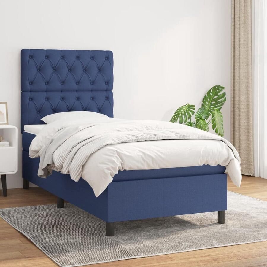 VidaXL Boxspring met Matras Blauw 80x200 cm Boxspringbed Boxspring Bed Tweepersoonsbed Slaapkamerinrichting Slaapcomfort Matras Hoofdbord Blauwwaren