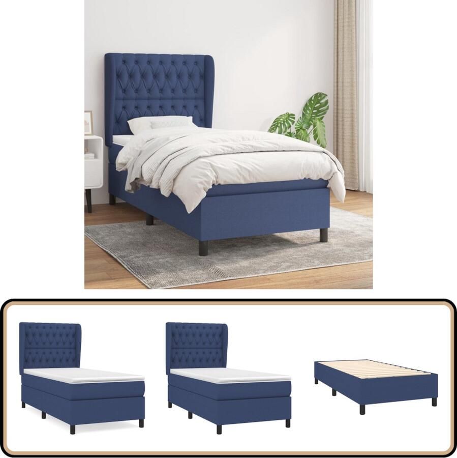 VidaXL Boxspring Stof Blauw Inclusief Matras 100x200 cm Boxspringbed Boxspring Bed Slaapcomfort Nachtrust Tweepersoonsbed Blauwdruk