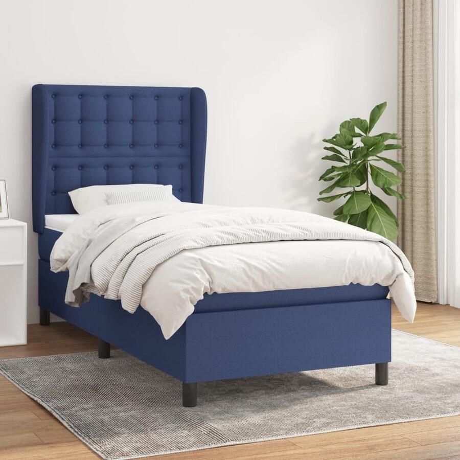 VidaXL Boxspring Stof Blauw 100x200 cm Inclusief Matras Boxspringbed Boxspring Slaapkamerinrichting Slaapcomfort Pocketing Matras Hoogwaardig Matras Adjustable Headboard Blauwe Boxspring - Foto 2