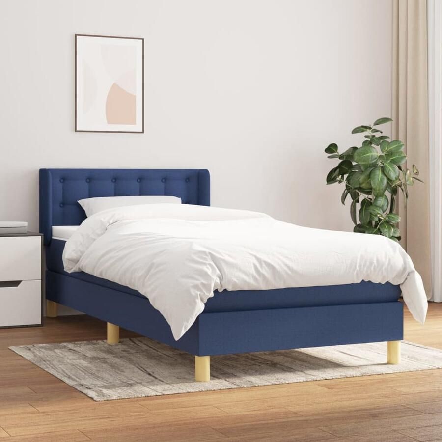 VidaXL Boxspring Blauw 100x200 cm Inclusief Matras Boxspringbed Boxspring Tweepersoonsbed Slaapcomfort Pocketvering Middelhard Blauwwoonkamerinrichting Bedroomdecor - Foto 2