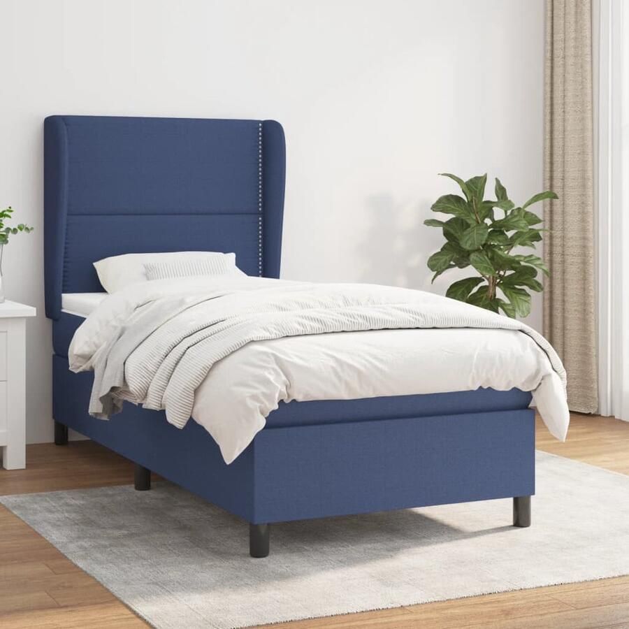 VidaXL Boxspring met Matras Blauw 90x190 cm Boxspringbed Boxspring Tweepersoonsbed Slaapcomfort Pocketveermatras Frame Bed Hoofdbord Blauwwater - Foto 2